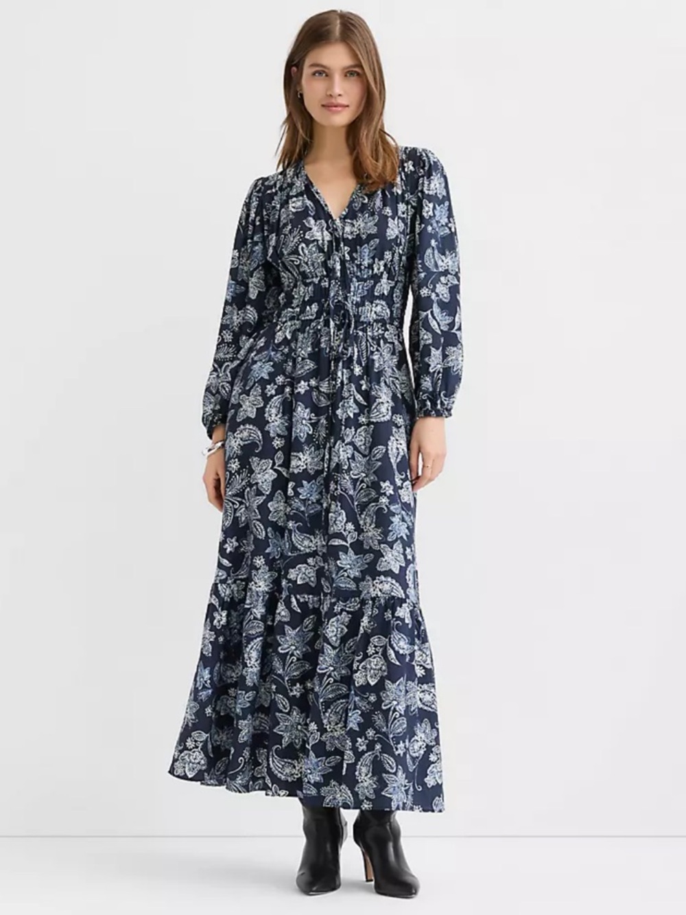 LOFT Blue Floral Shirt Maxi Dress Size 10 Button Front Long Sleeve